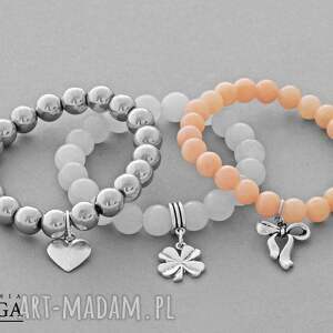 peach white jade & silver hematite set lavoga