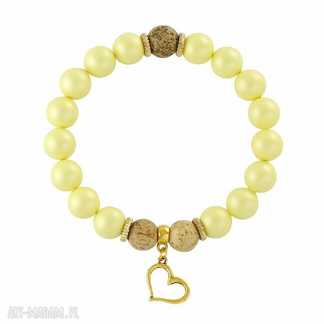 Pearly chic yellow brown perły swarovski jaspis serce zawieszka