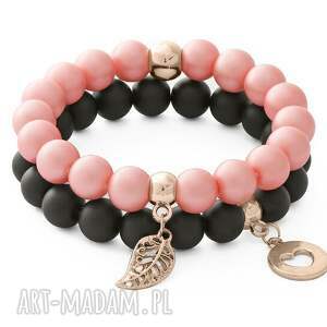 pink mat pearl & black lava with pendants