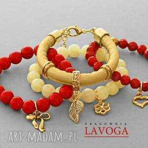 lavoga red cream jade crystal & golden strap set