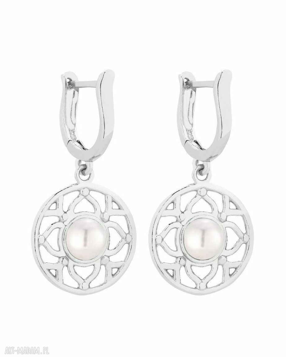 Srebrne kolczyki białą perłą swarovski® crystal perłami zawieszka