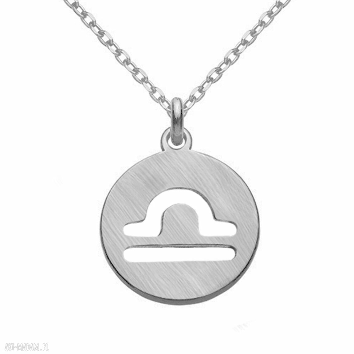 naszyjniki: Srebrny matowy naszyjnik z zodiakiem Wagi HandMade