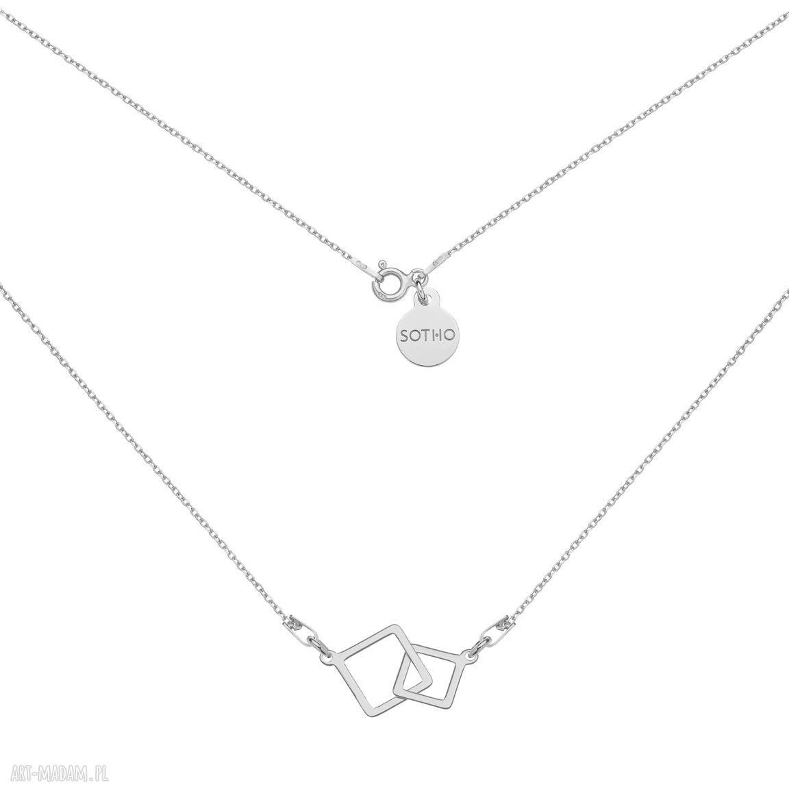 Srebrny naszyjnik dwoma kwadratami zawieszka kwadrat kwadraty