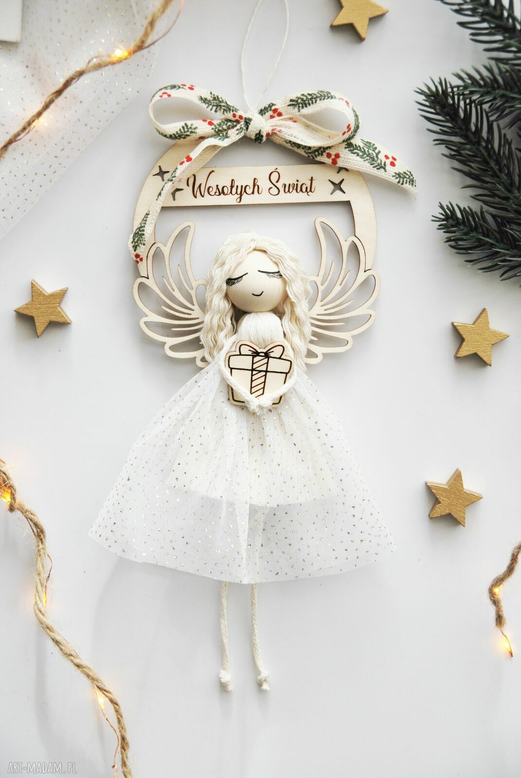Świąteczna zawieszka aniołek - Anioł na Boże Narodzenie (ok. 24 cm)