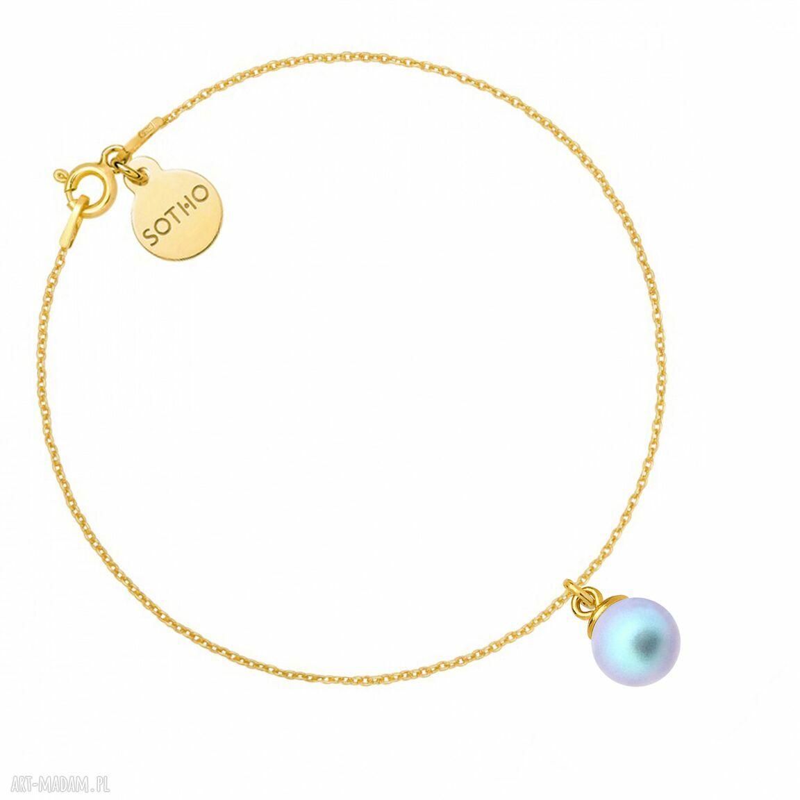 Złota bransoletka niebieską perłą swarovski® crystal zawieszka