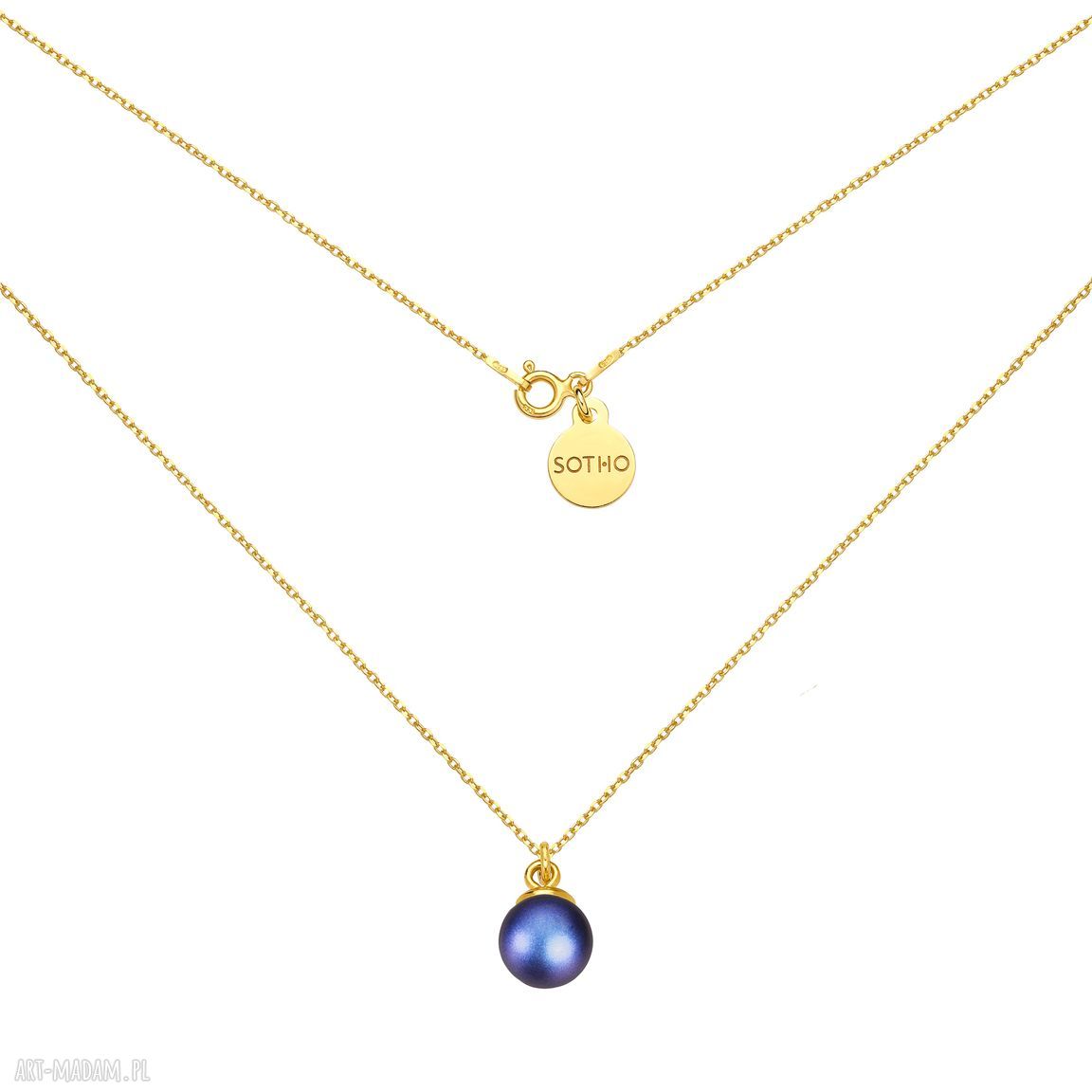 Złoty naszyjnik granatową swarovski® crystal perła perełka