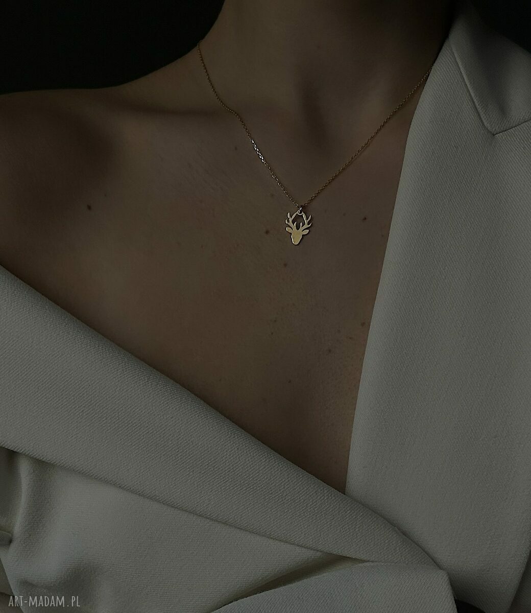 naszyjniki: Złoty naszyjnik z jeleniem Handmade