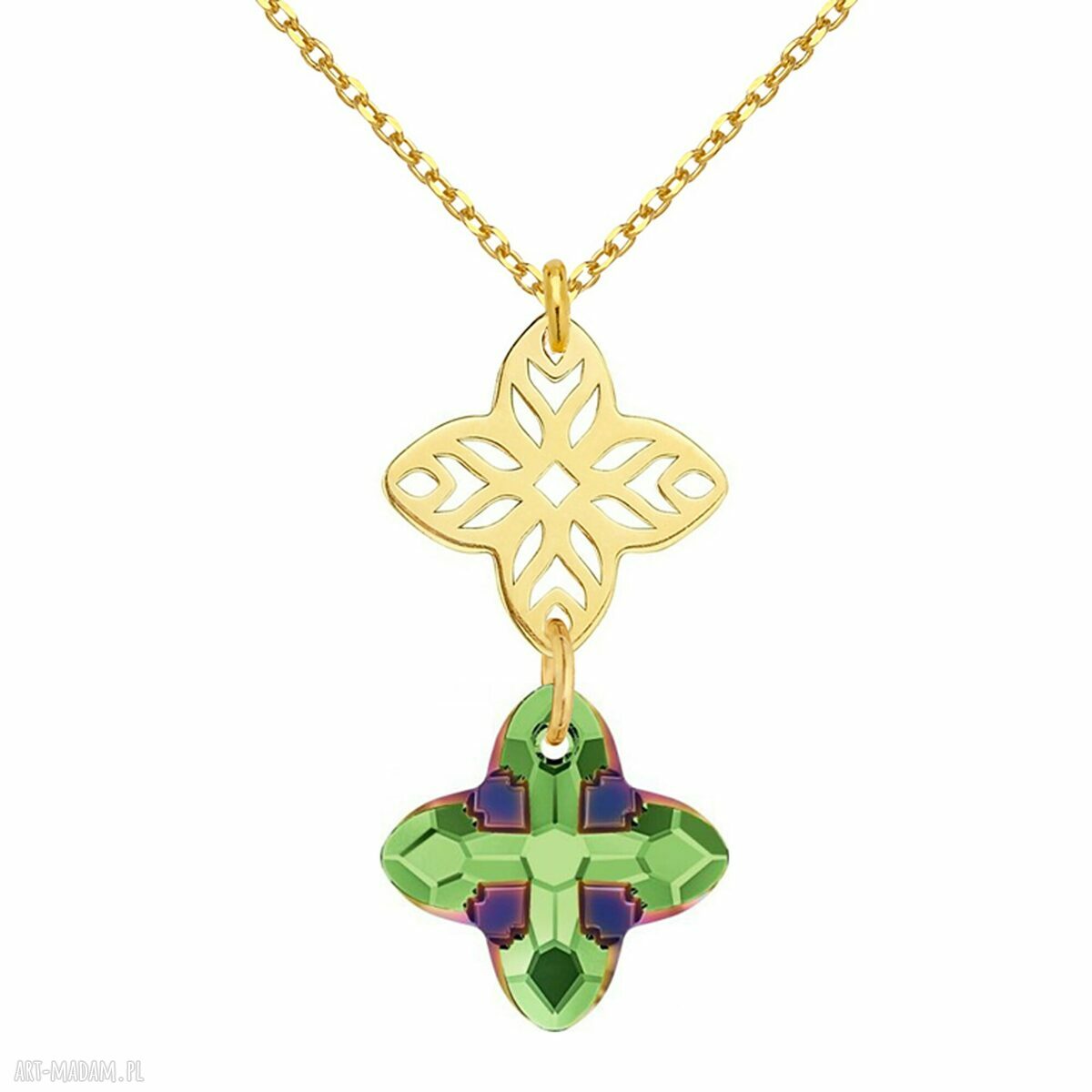 naszyjniki: Złoty naszyjnik z rozetką i kryształem SWAROVSKI® CRYSTAL w kolorze zielonym