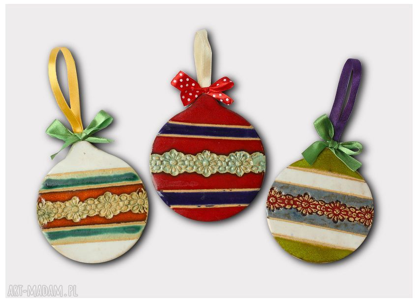 Zawieszki bombki z ceramiki na choinkę - ręcznie robione (ok. 8 cm)