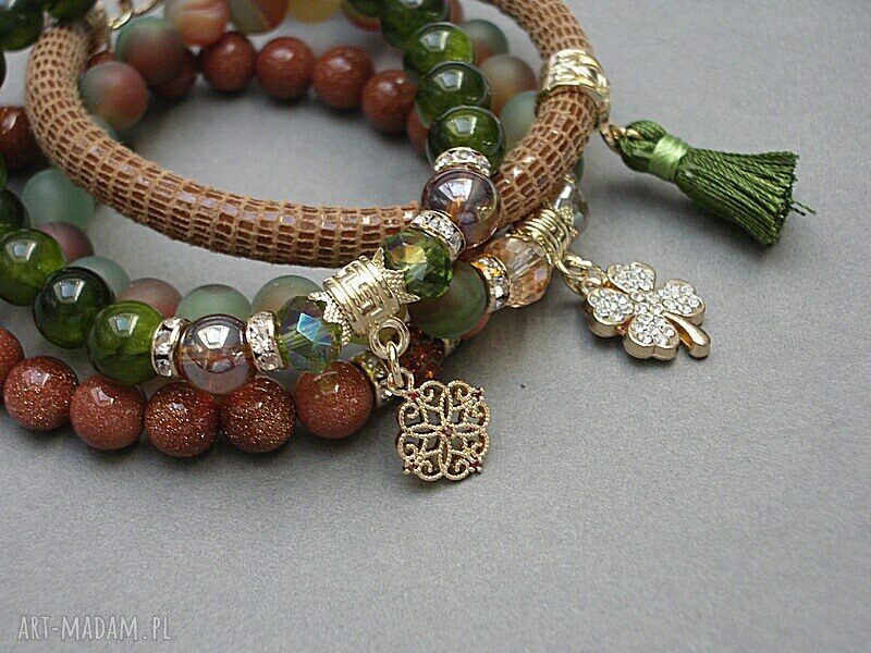 Leśne runo vol. bransoletki z naturalnych kamieni, Swarovski i cyrkoniami (komplet 4 szt.)