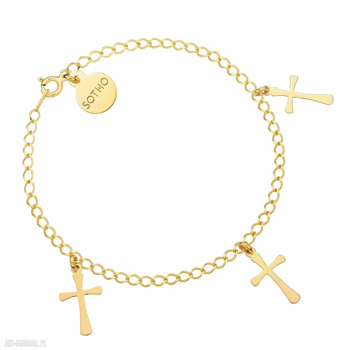 Złota bransoletka trzema krzyżykami łańcuszek krzyżyki krzyżyk