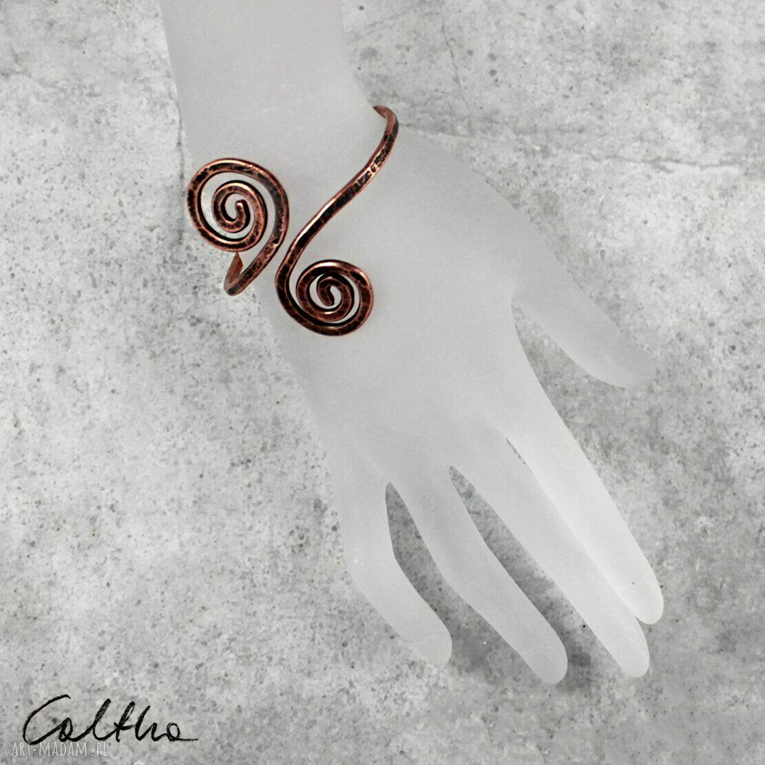 Miedziana bransoletka handmade Zawijasy