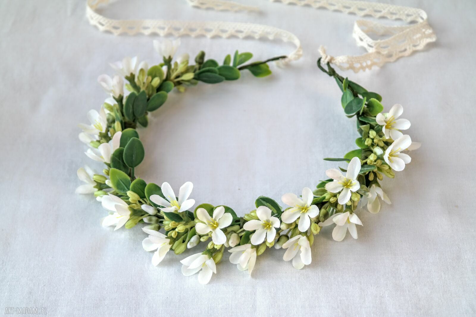 Zawilce i wiatr - wianek handmade w stylu cottagecore, rustykalny, ślubny, boho