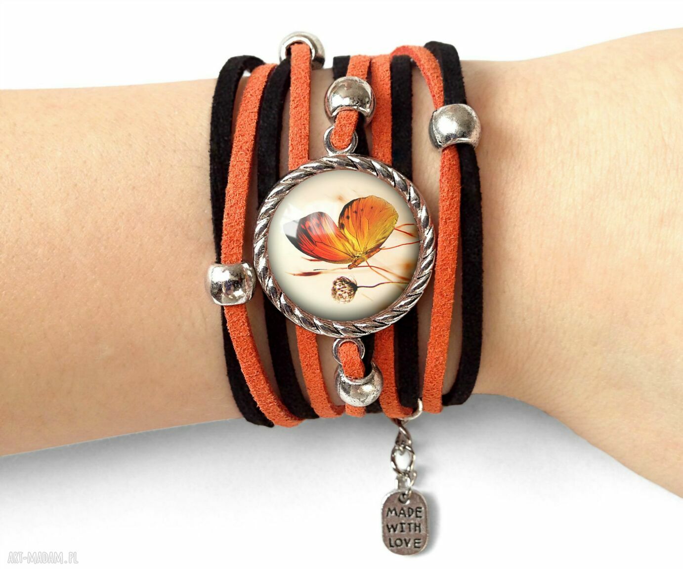 Bransoletka motyl motylem rzemień zawszowa ręcznie robiona