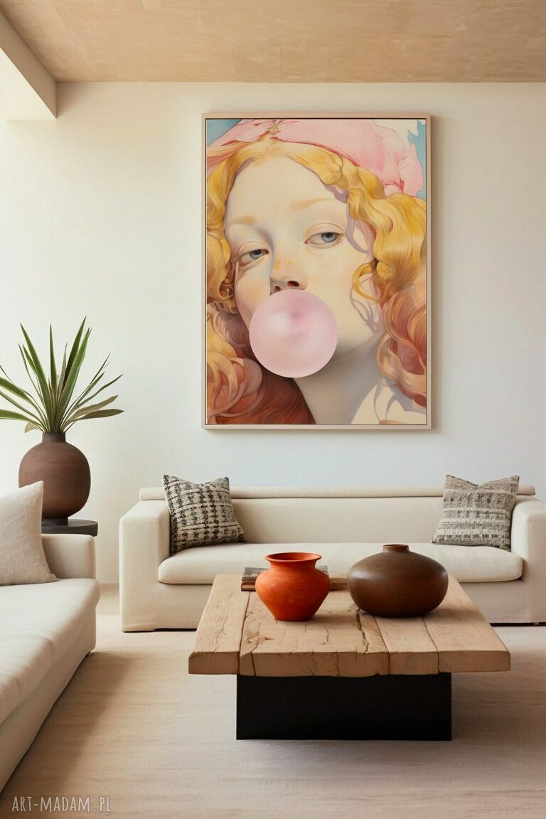 Plakat do sypialni 30x40 cm: zblazowana dziewczyna z balonem