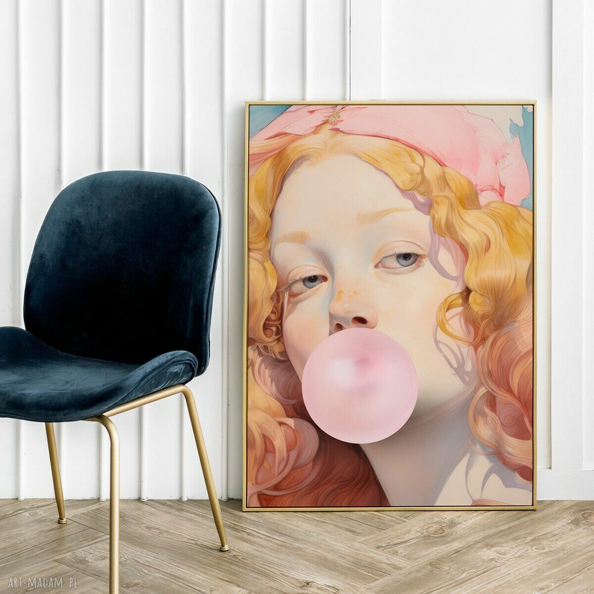 Plakat do sypialni 30x40 cm: zblazowana dziewczyna z balonem
