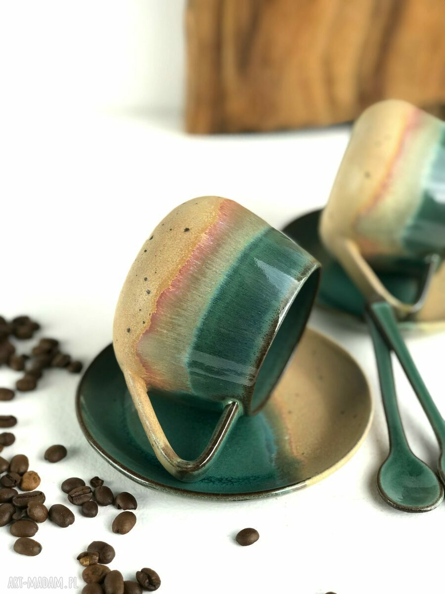 Filiżanka ze spodkiem 250 ml „Rajska Plaża” - ceramika handmade