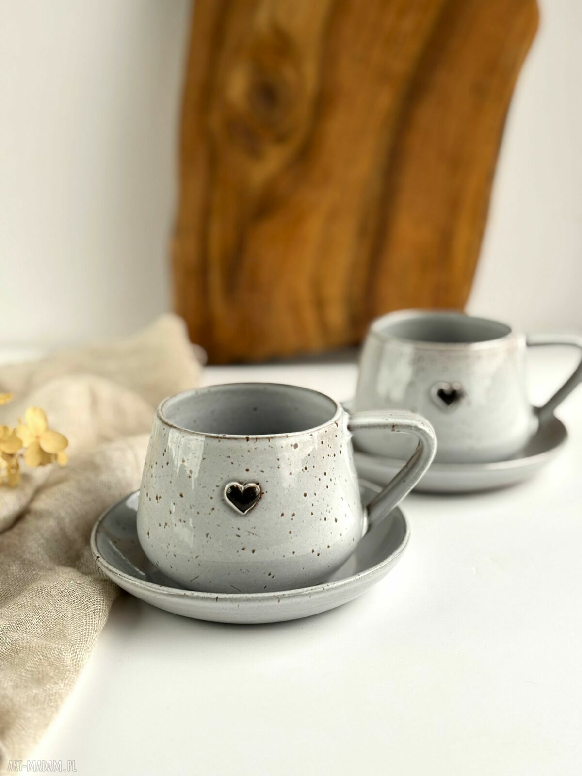 Filiżanka ze spodkiem 250 ml Cappuccino z sercem - boho handmade