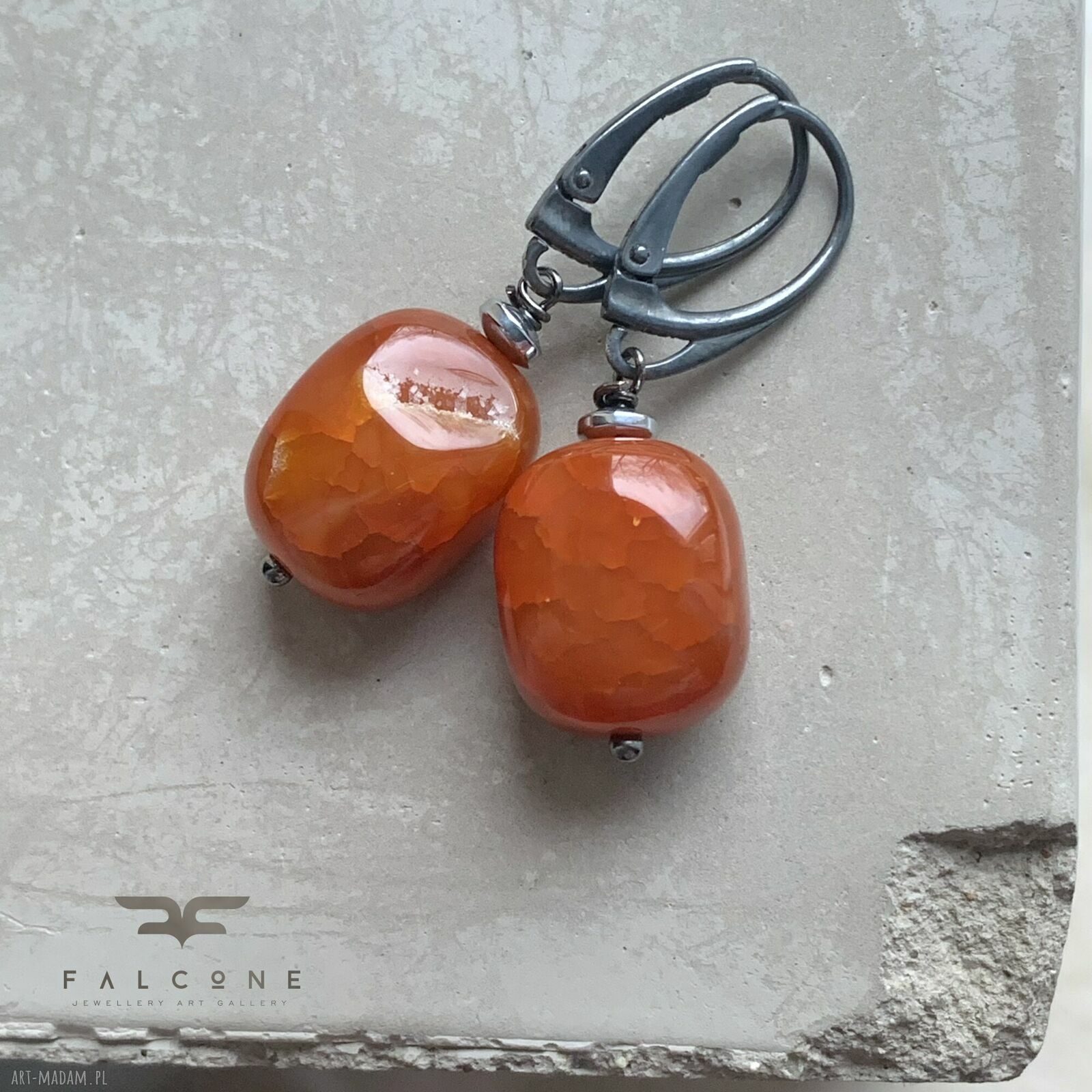 Kolczyki ze srebra 925 i agatu smoczego Honey Caramel