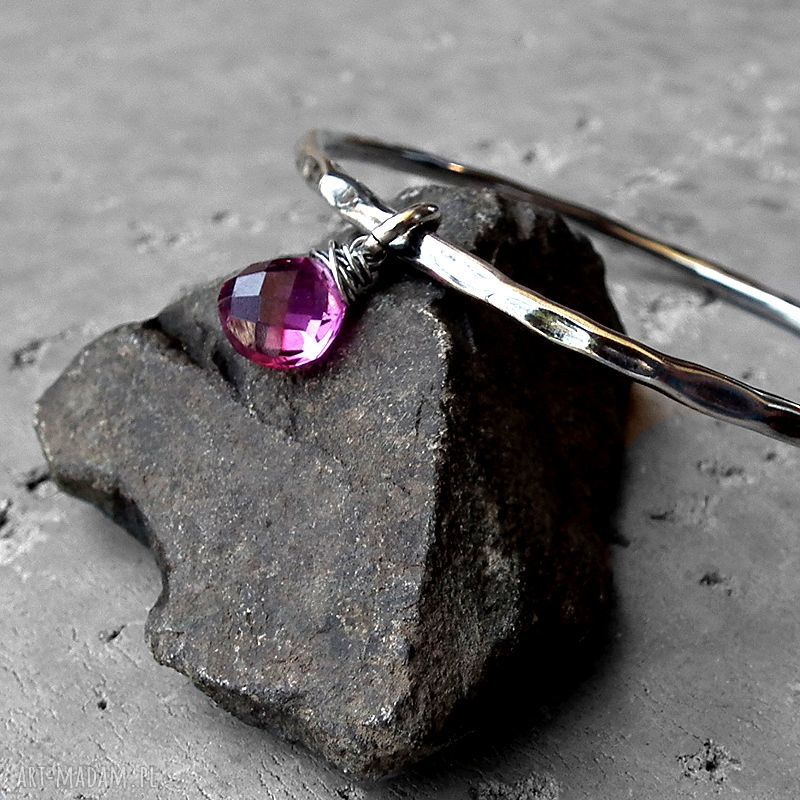 Bransoleta srebro kwarc rodolitowy kamieniem gruba elegancka