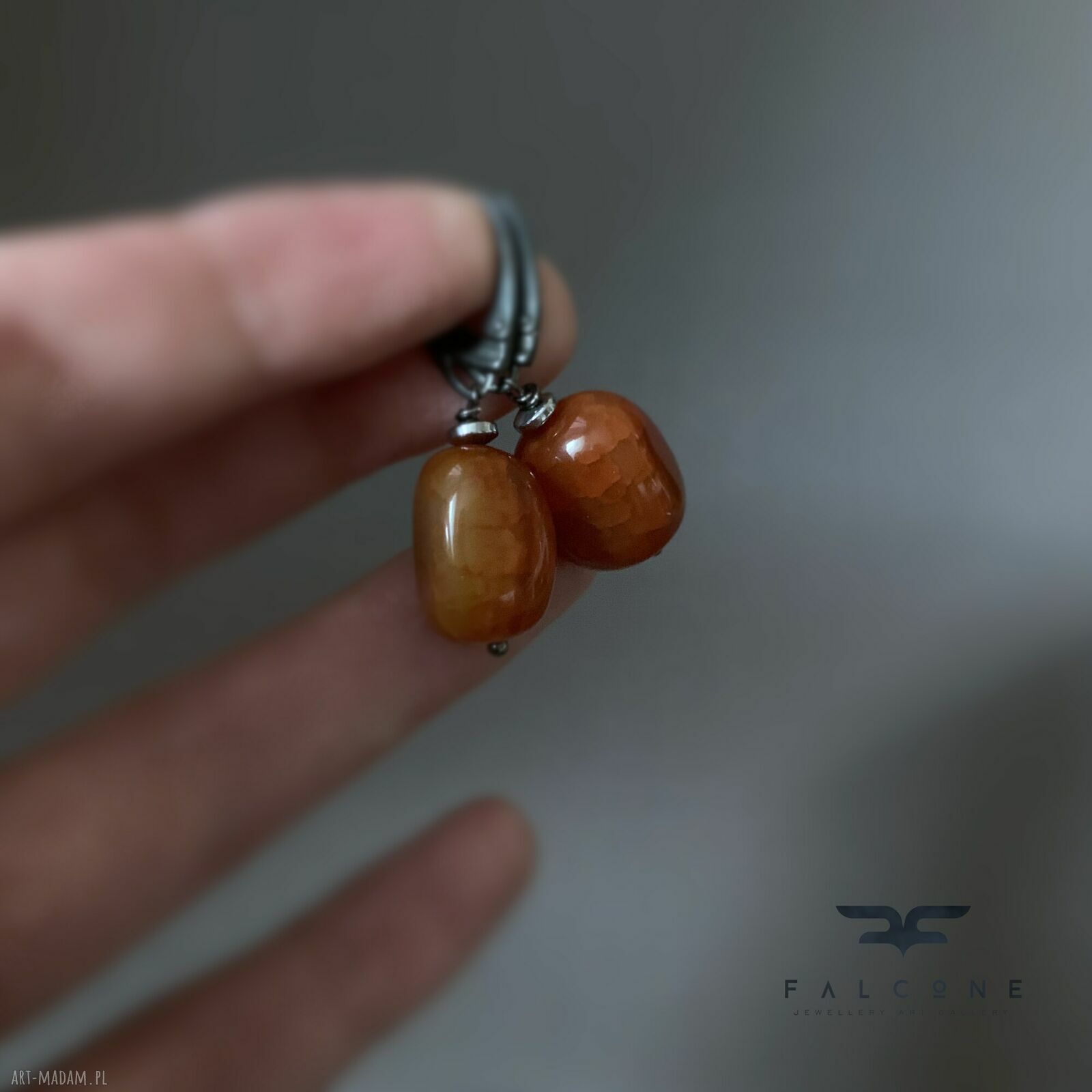 Kolczyki ze srebra 925 i agatu smoczego Honey Caramel