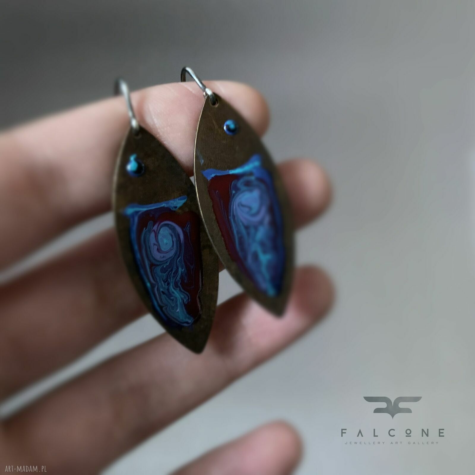Kolczyki ze srebra i mosiądzu Fish Dark Ruby & Deep Blue