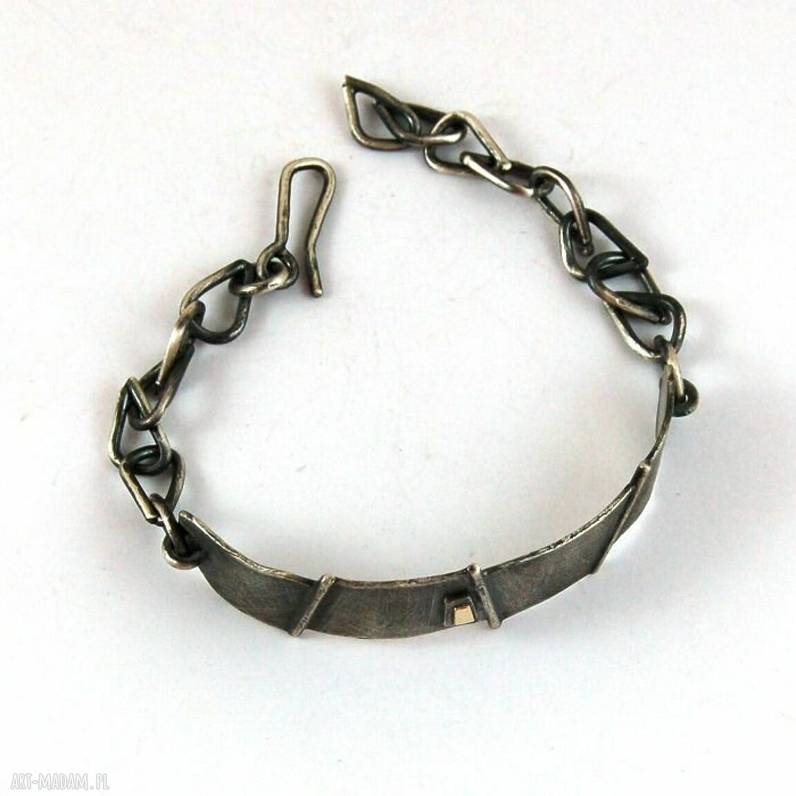 Bransoleta ze srebra oksydowanego i złota 585 - unisex, szerokość 1,4 cm