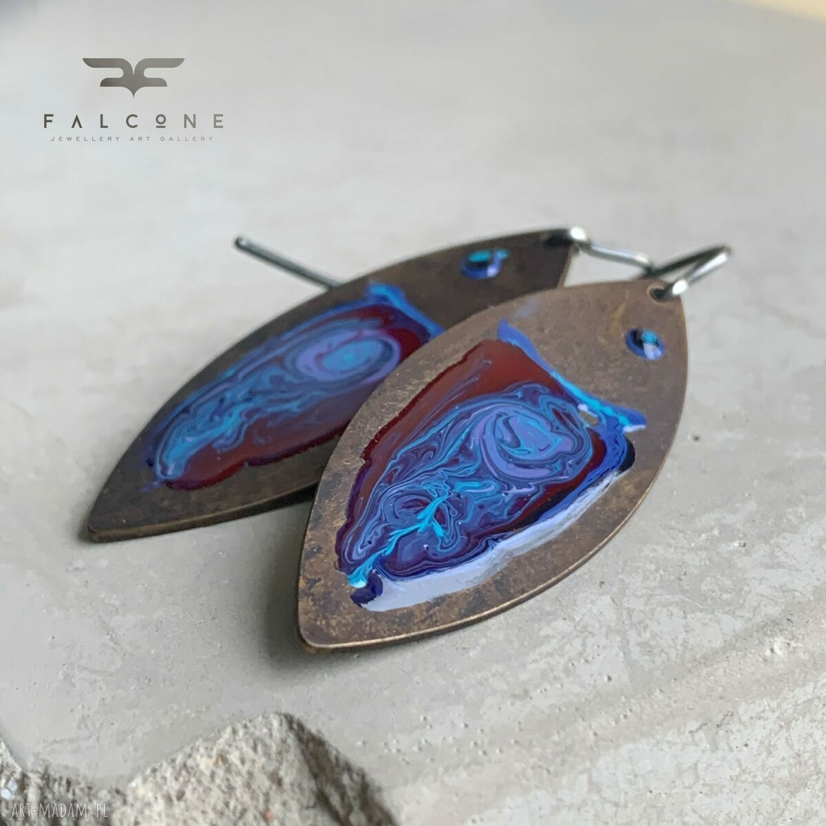 Kolczyki ze srebra i mosiądzu Fish Dark Ruby & Deep Blue