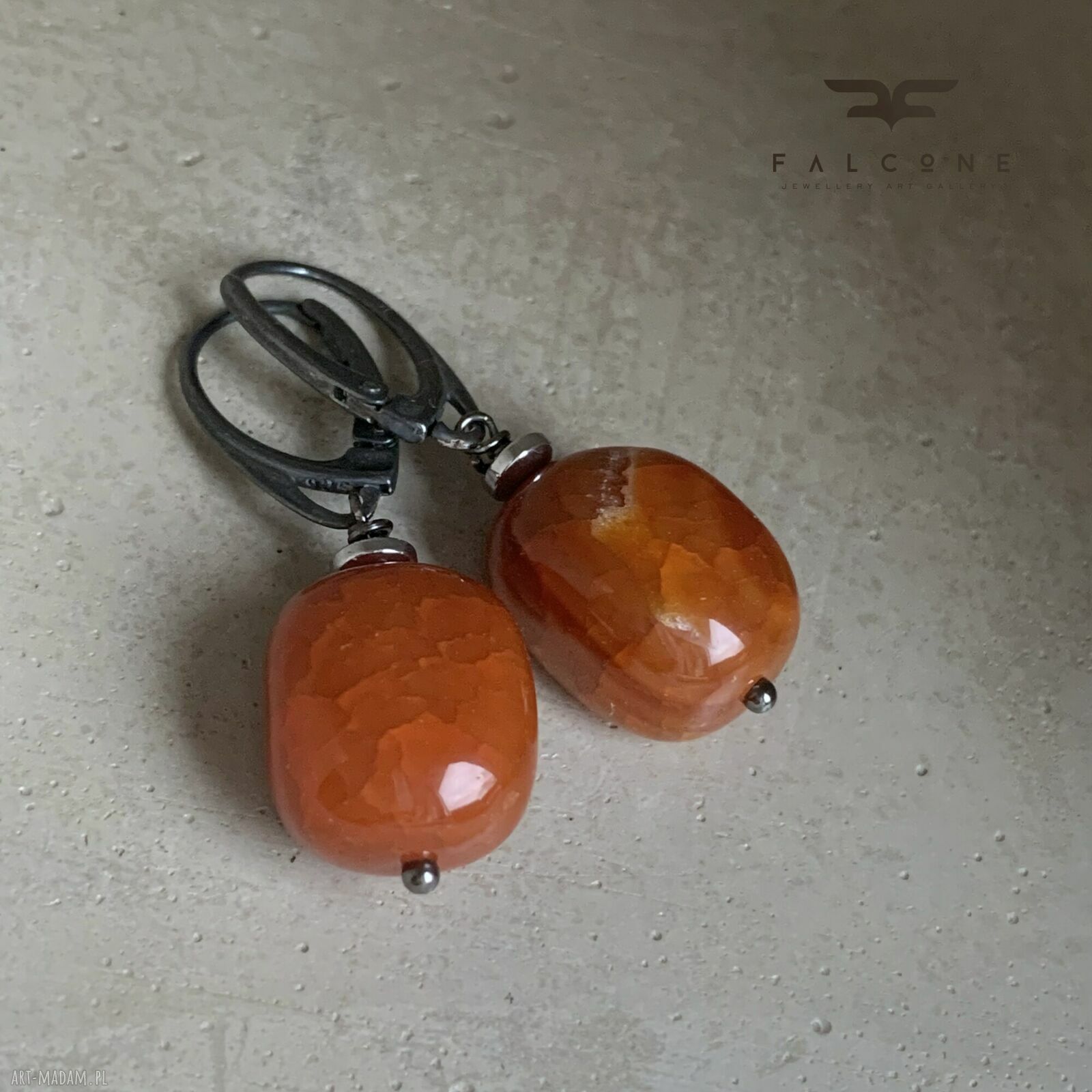 Kolczyki ze srebra 925 i agatu smoczego Honey Caramel