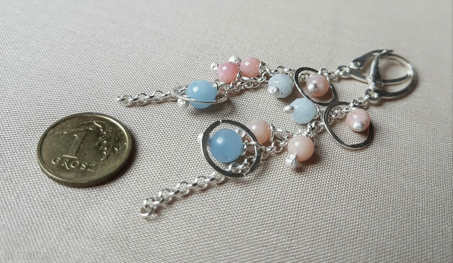 Kolczyki ze srebra 925 i pastelowych kamieni - morganit, akwamaryn, opal