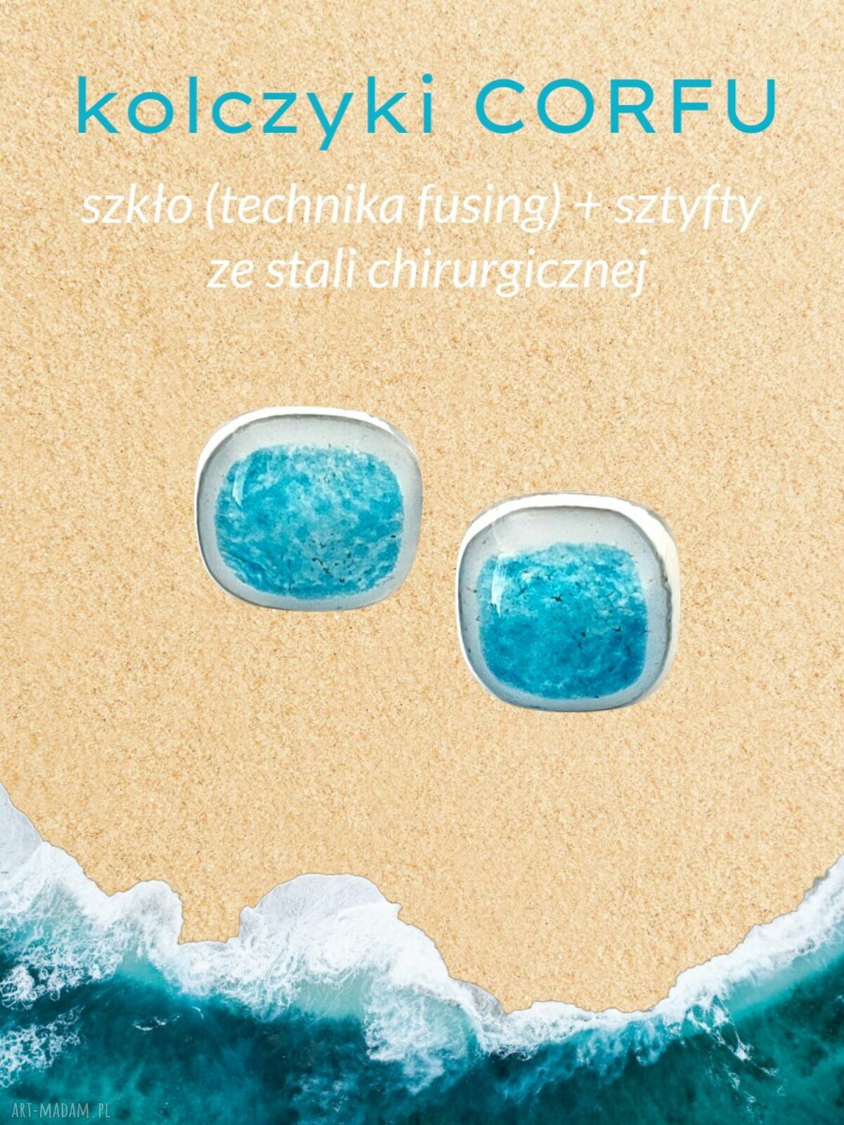 Turkusowe kolczyki ze szkła Corfu na sztyftach