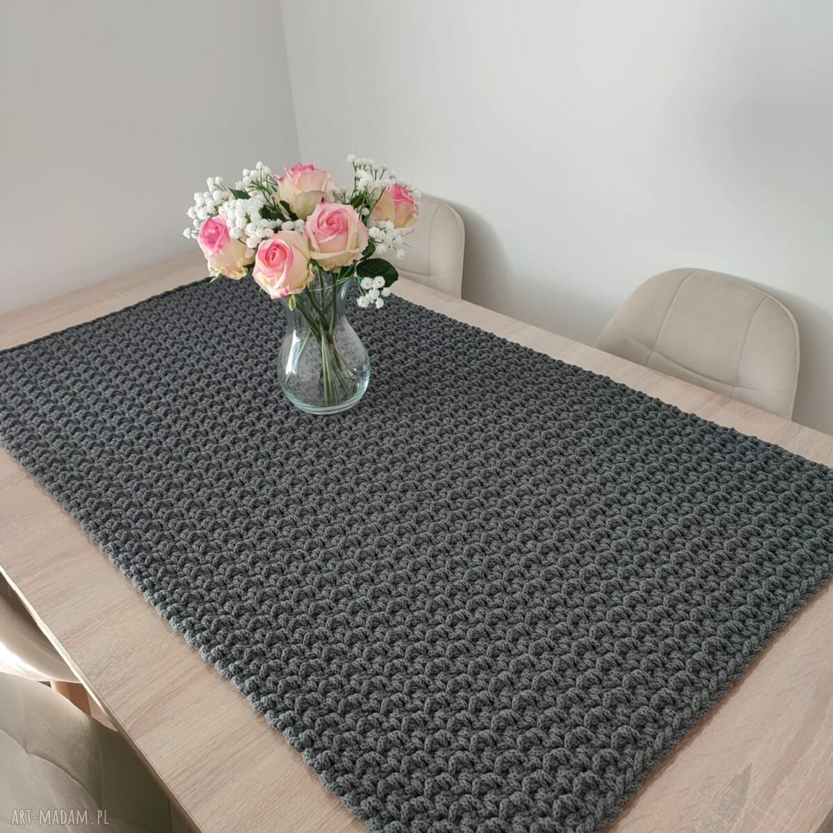 Bieżnik ze sznurka bawełnianego 60x110 cm szydełkowy do jadalni boho