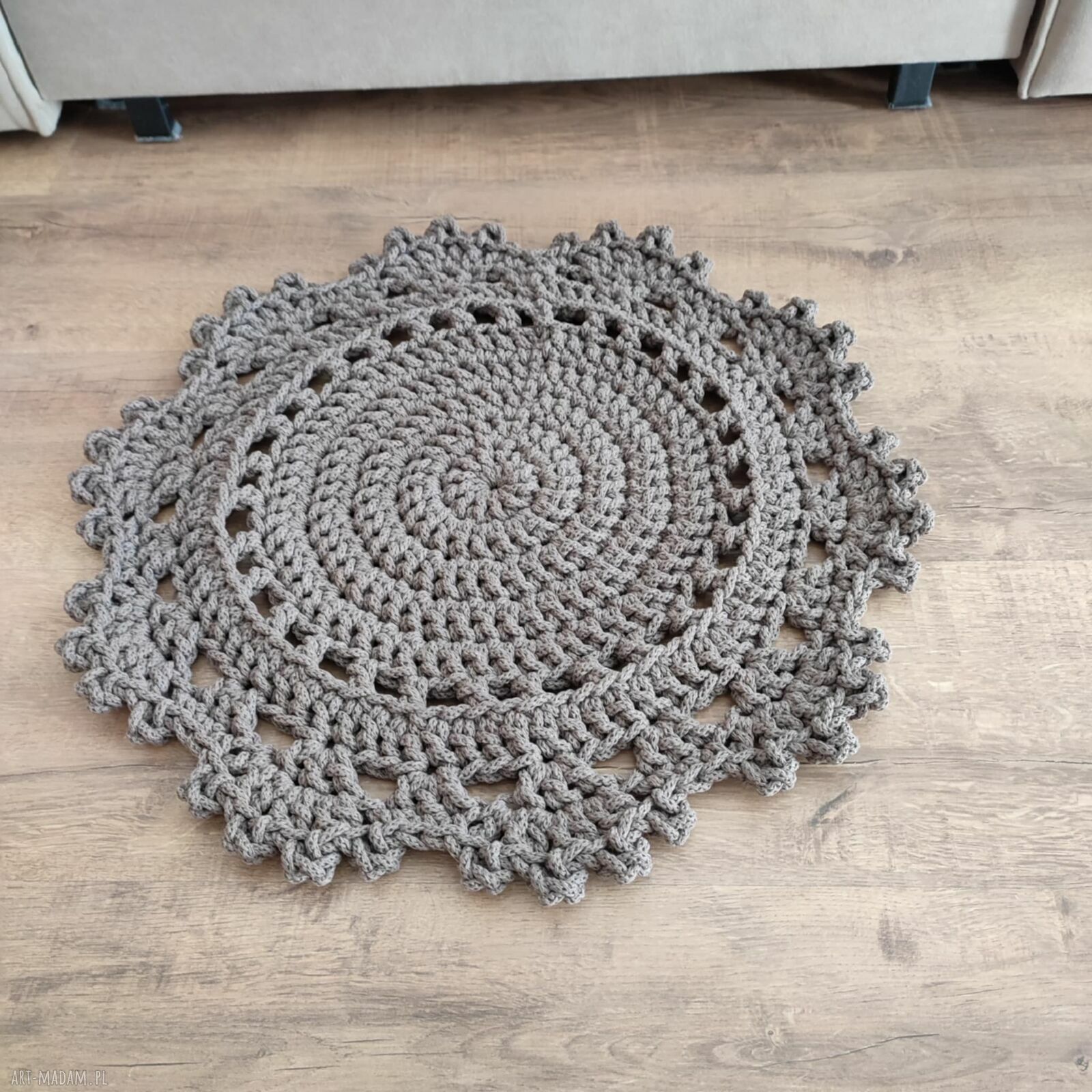Dywan ze sznurka bawełnianego szydełkowy okrągły 50 cm