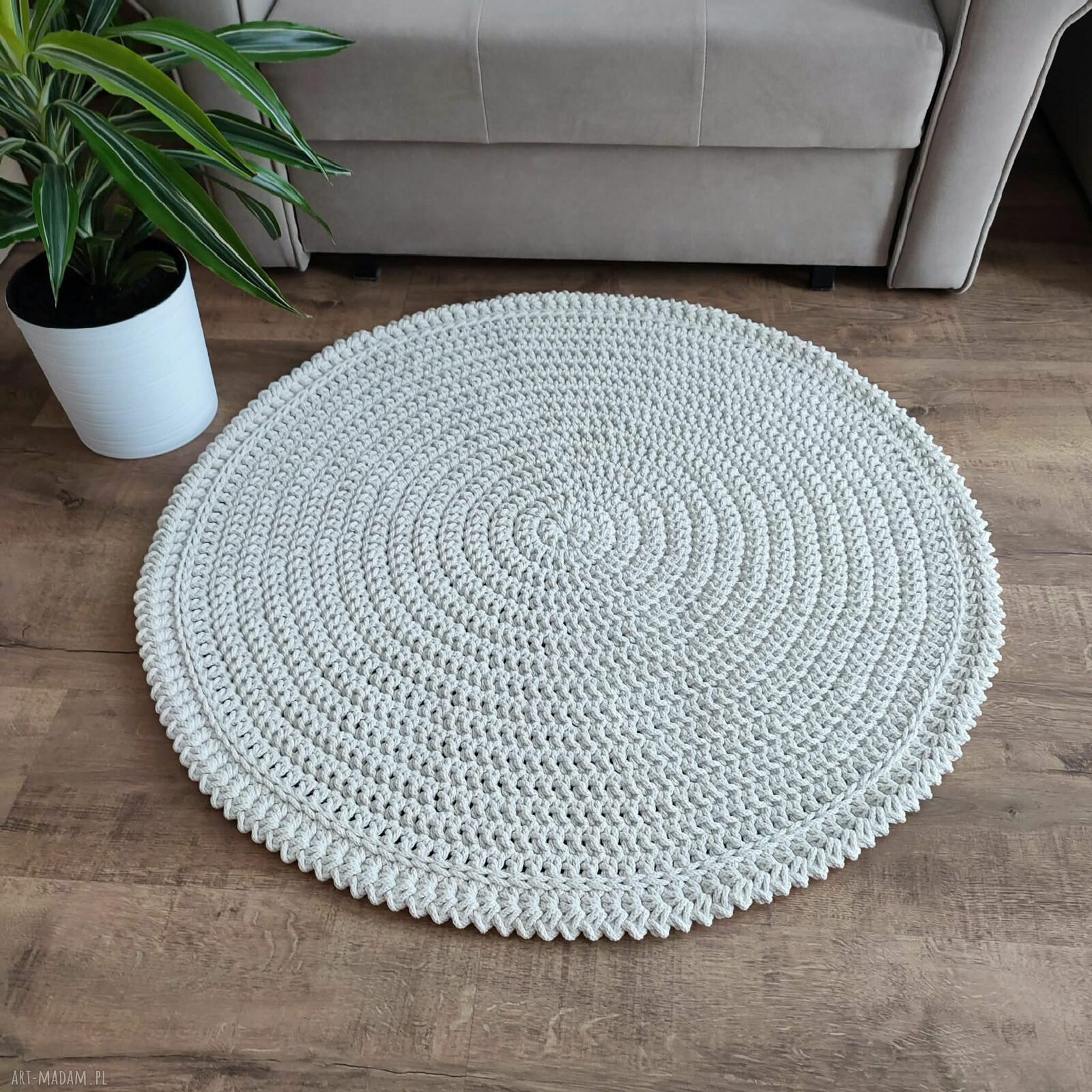 Okrągły dywan szydełkowy ze sznurka bawełnianego 80 cm