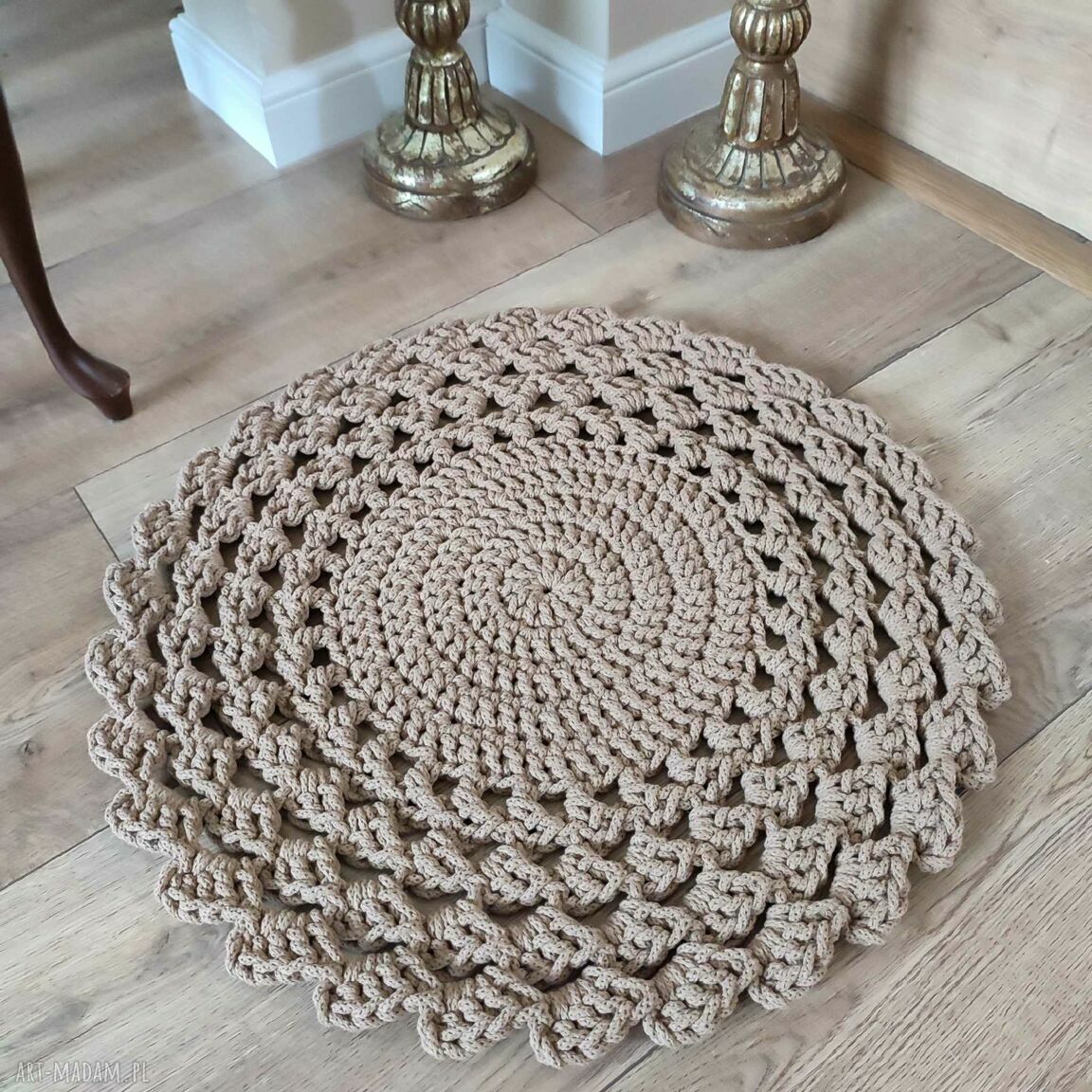 Dywan ze sznurka bawełnianego 60 cm - mały okrągły dywanik szydełkowy