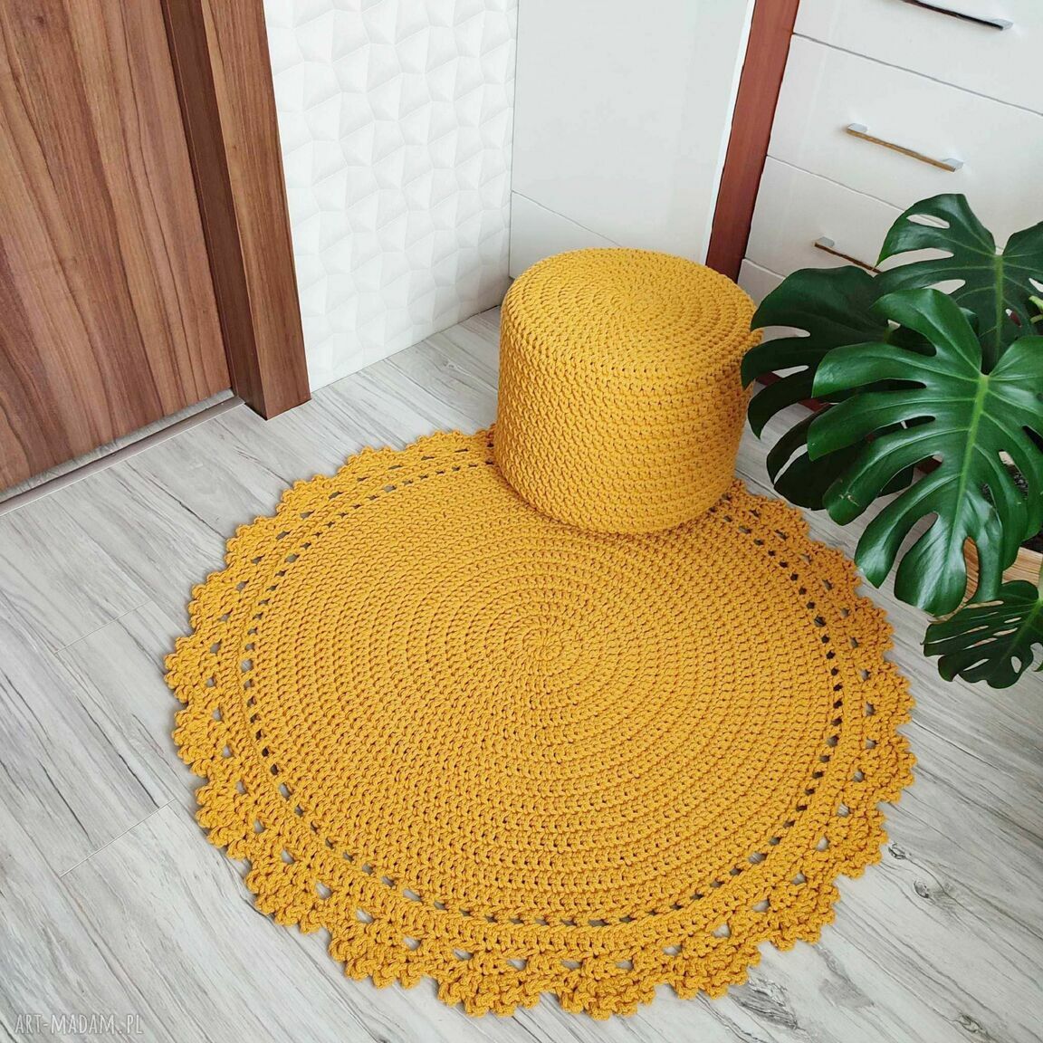 Dywan ze sznurka bawełnianego 110 cm - szydełkowany okrągły do salonu