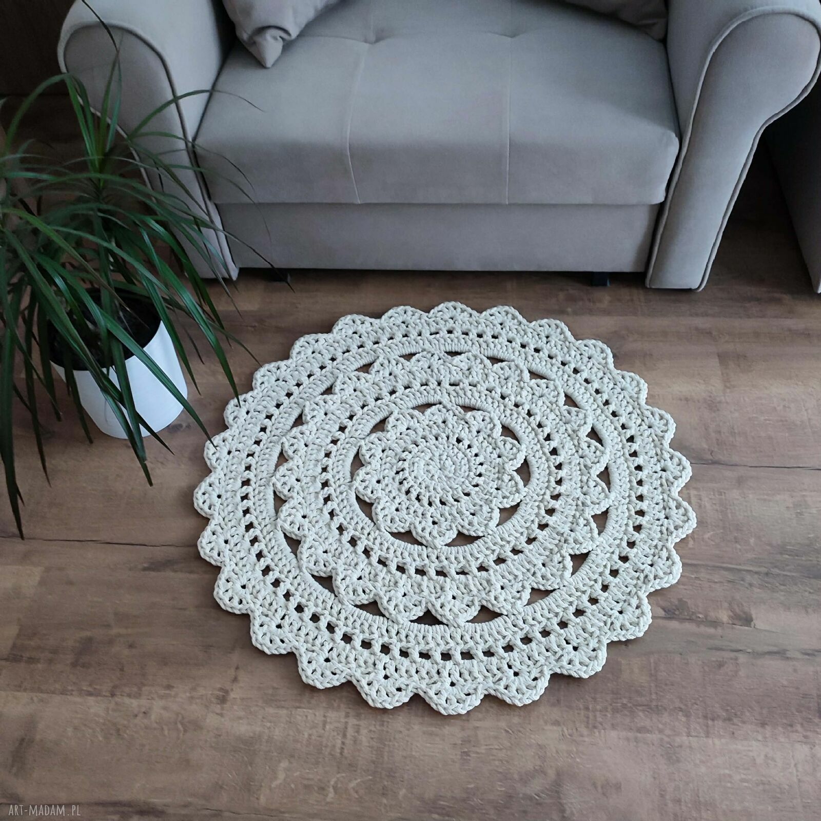 Dywan szydełkowy ze sznurka bawełnianego 80 cm do sypialni
