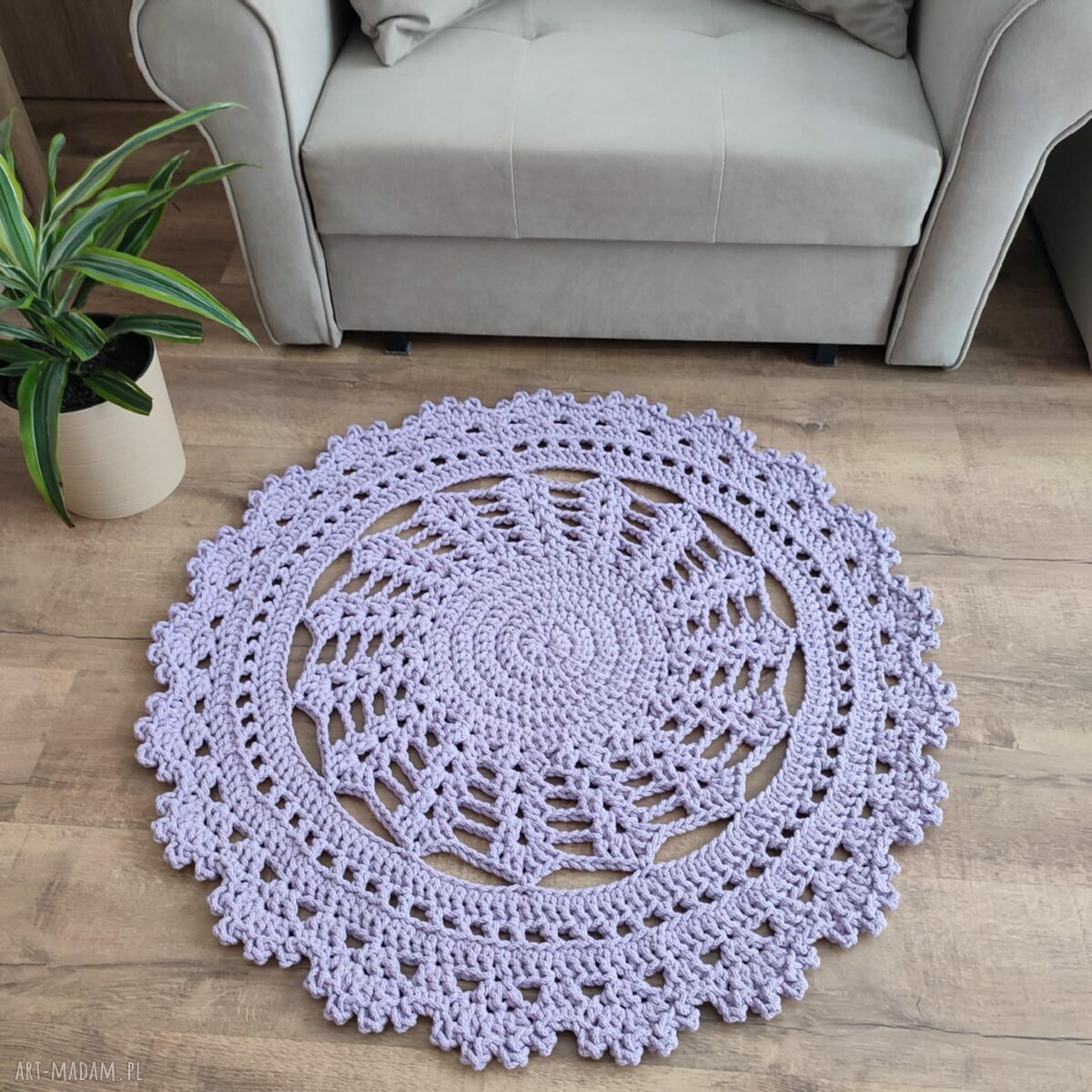 Okrągły dywan szydełkowy ze sznurka bawełnianego 90 cm