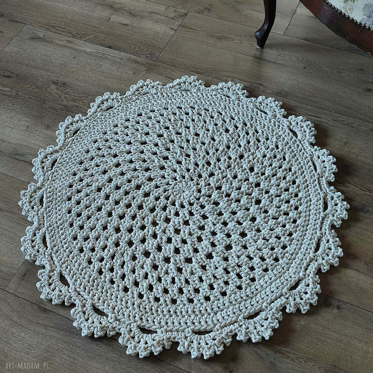 Okrągły dywan ze sznurka bawełnianego 85 cm - ręcznie szydełkowany do salonu