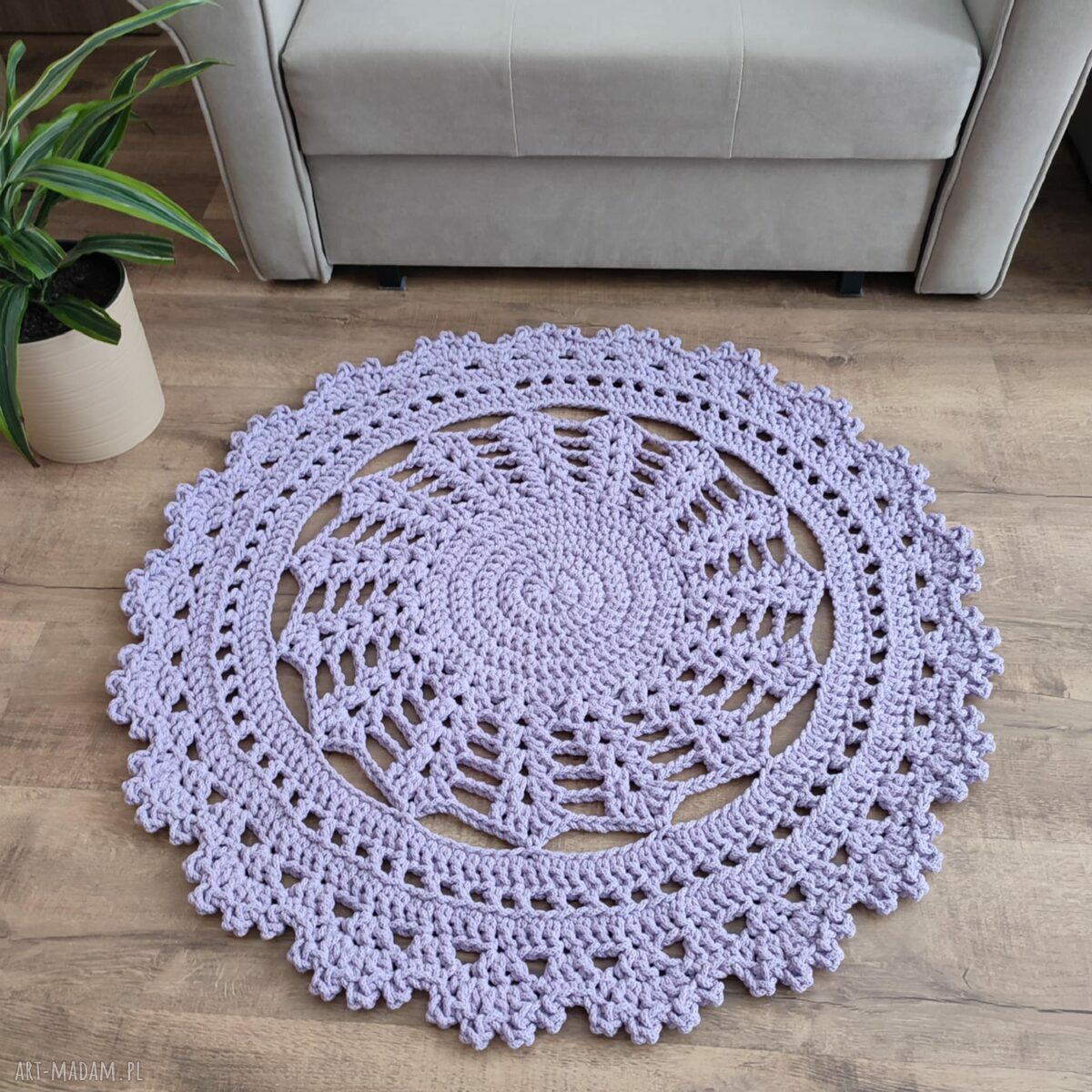 Okrągły dywan szydełkowy ze sznurka bawełnianego 90 cm