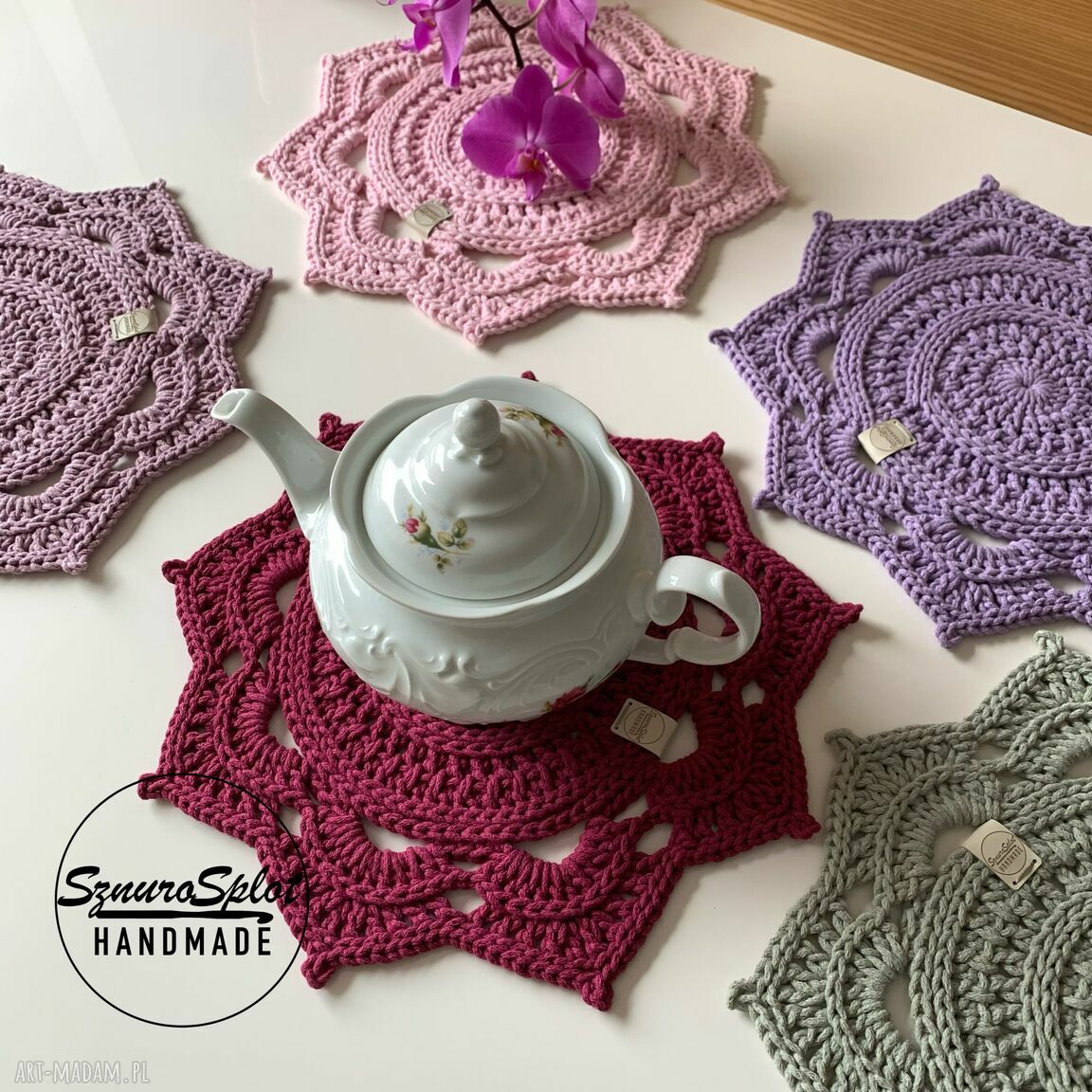 Podkładka/serwetka ze sznurka 35 cm - ręcznie robiona ozdoba stołu