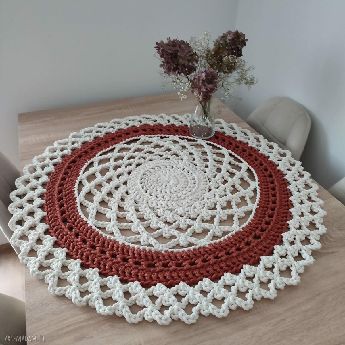 Serweta ze sznurka bawełnianego szydełkowa 85 cm - ręcznie wykonana