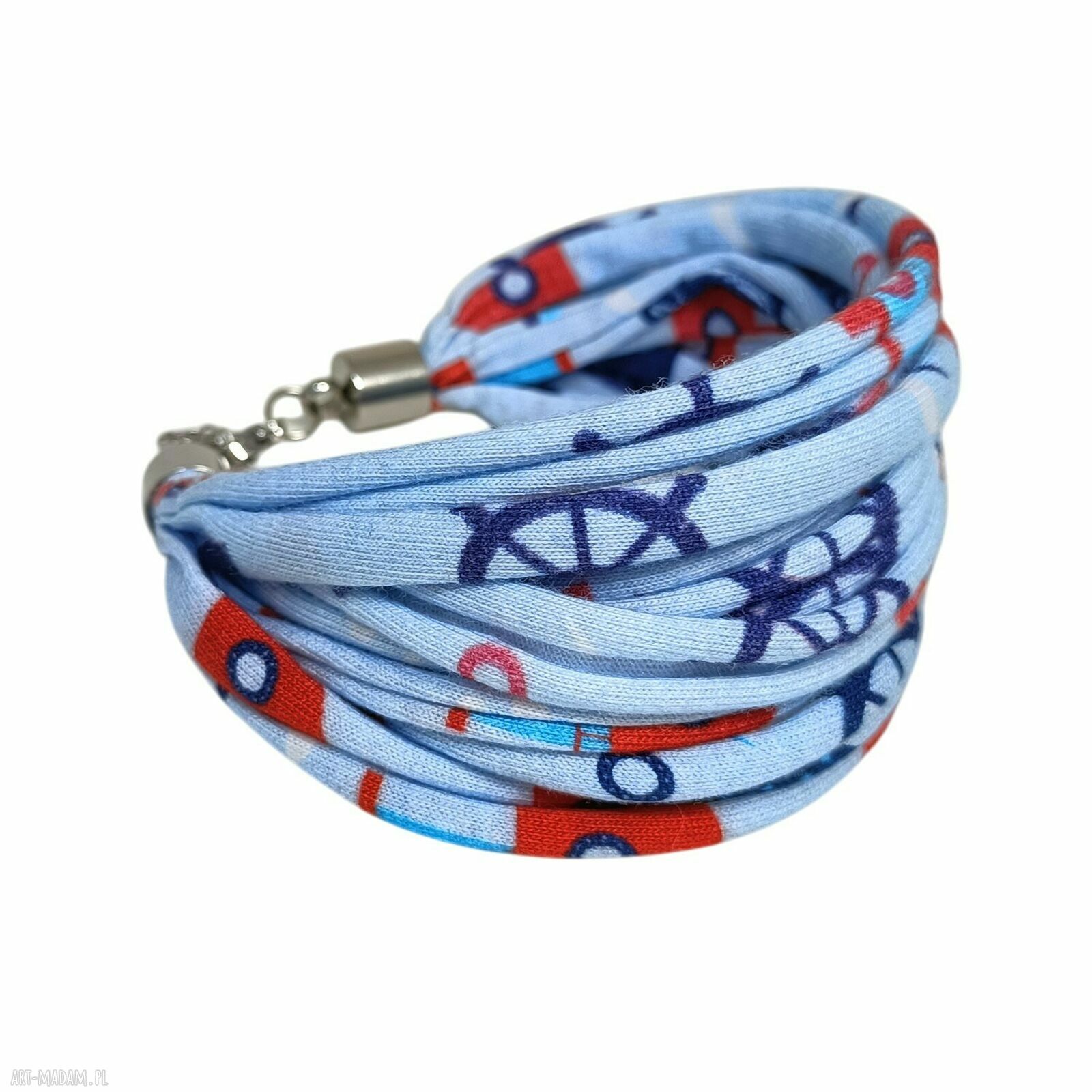 Szeroka bransoletka boho z bawełny w kolorach morza - Kotwica