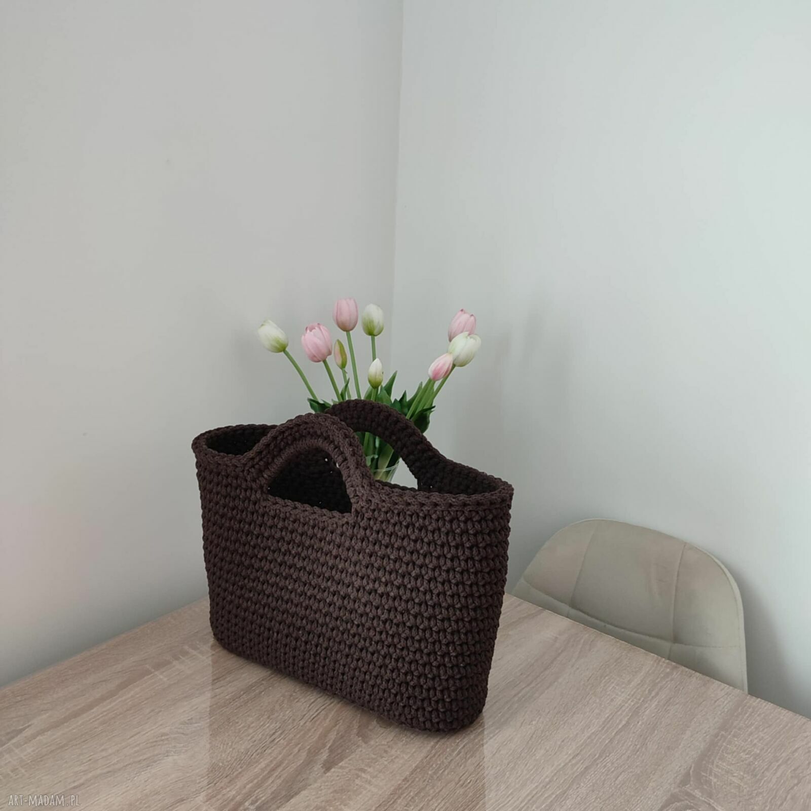 Torba ze sznurka szydełkowa do ręki 35x25 cm - ręcznie robiona