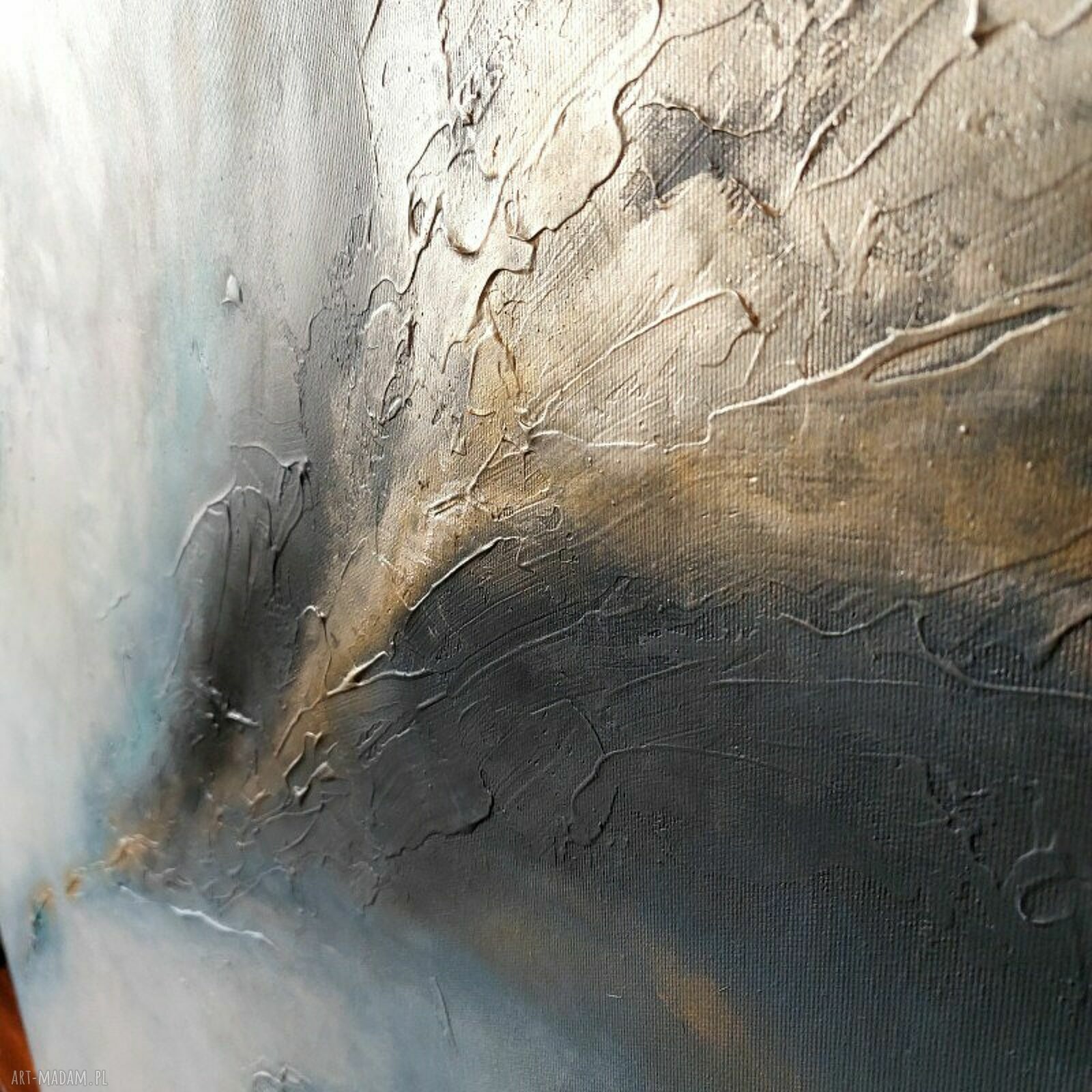 Ręcznie malowany obraz akrylowy 90x90 cm - abstrakcja ze złotem