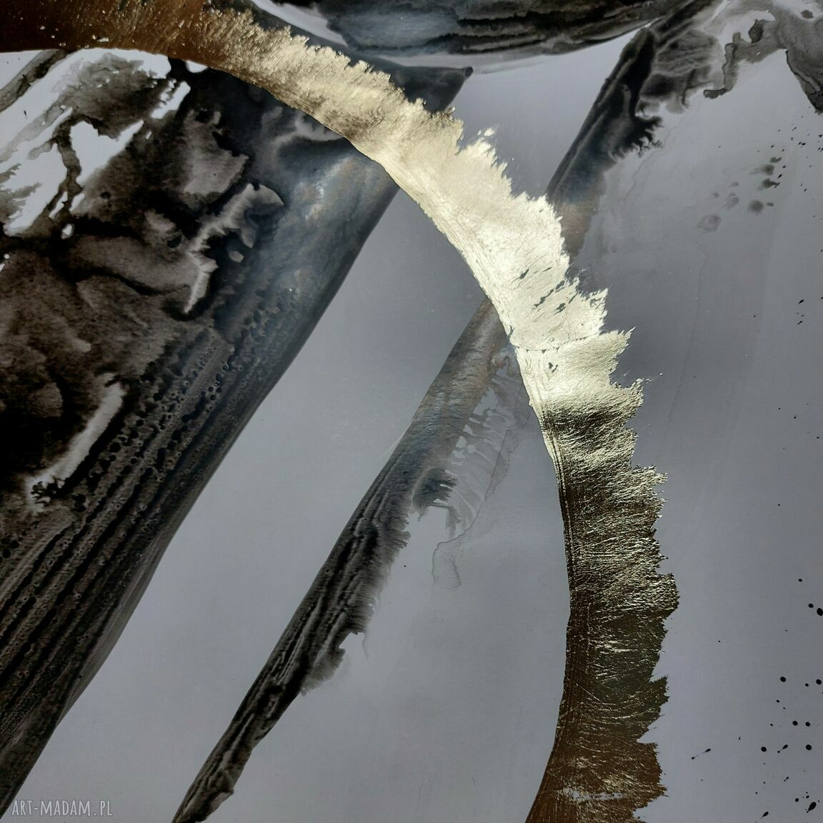 Abstrakcja ze złotem - grafika ręcznie malowana i złocona 50x70 cm