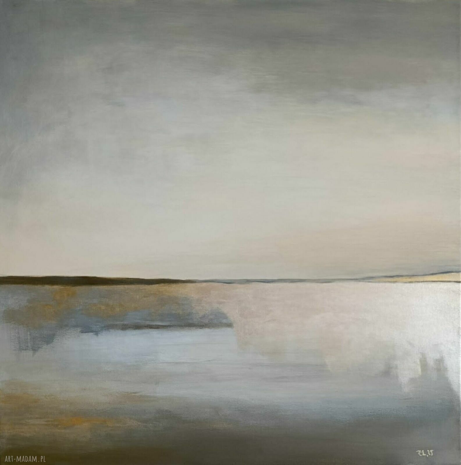 Abstrakcja ze złotem - obraz akrylowy 60x60 cm (kwadrat), gotowy do zawieszenia