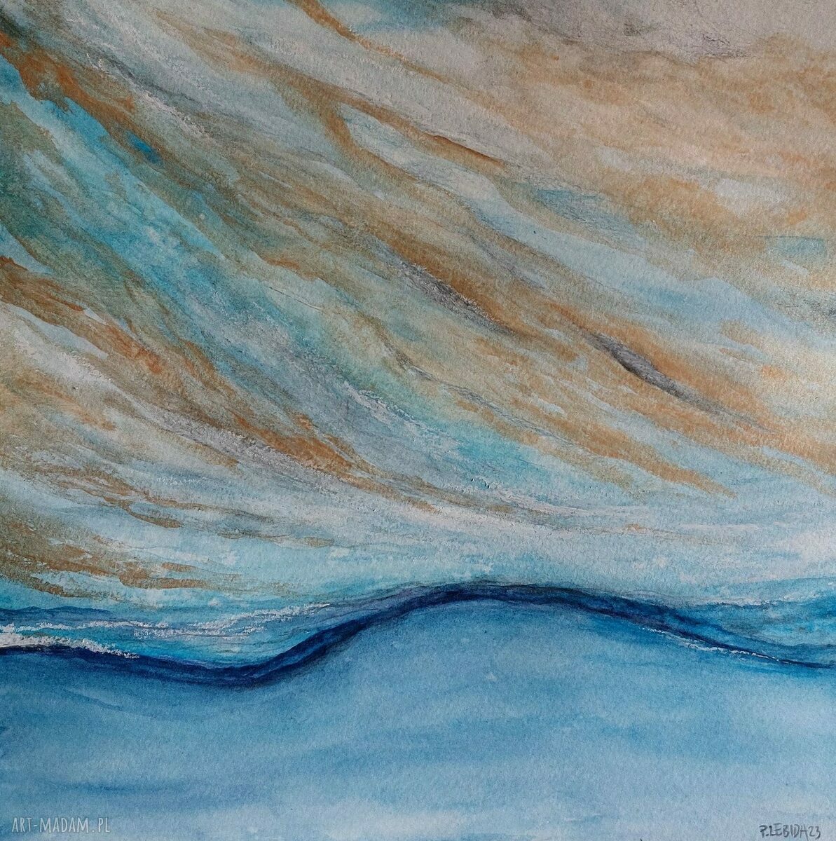 Pejzaż ze złotem - akwarela 25x25 cm, Paulina Lebida