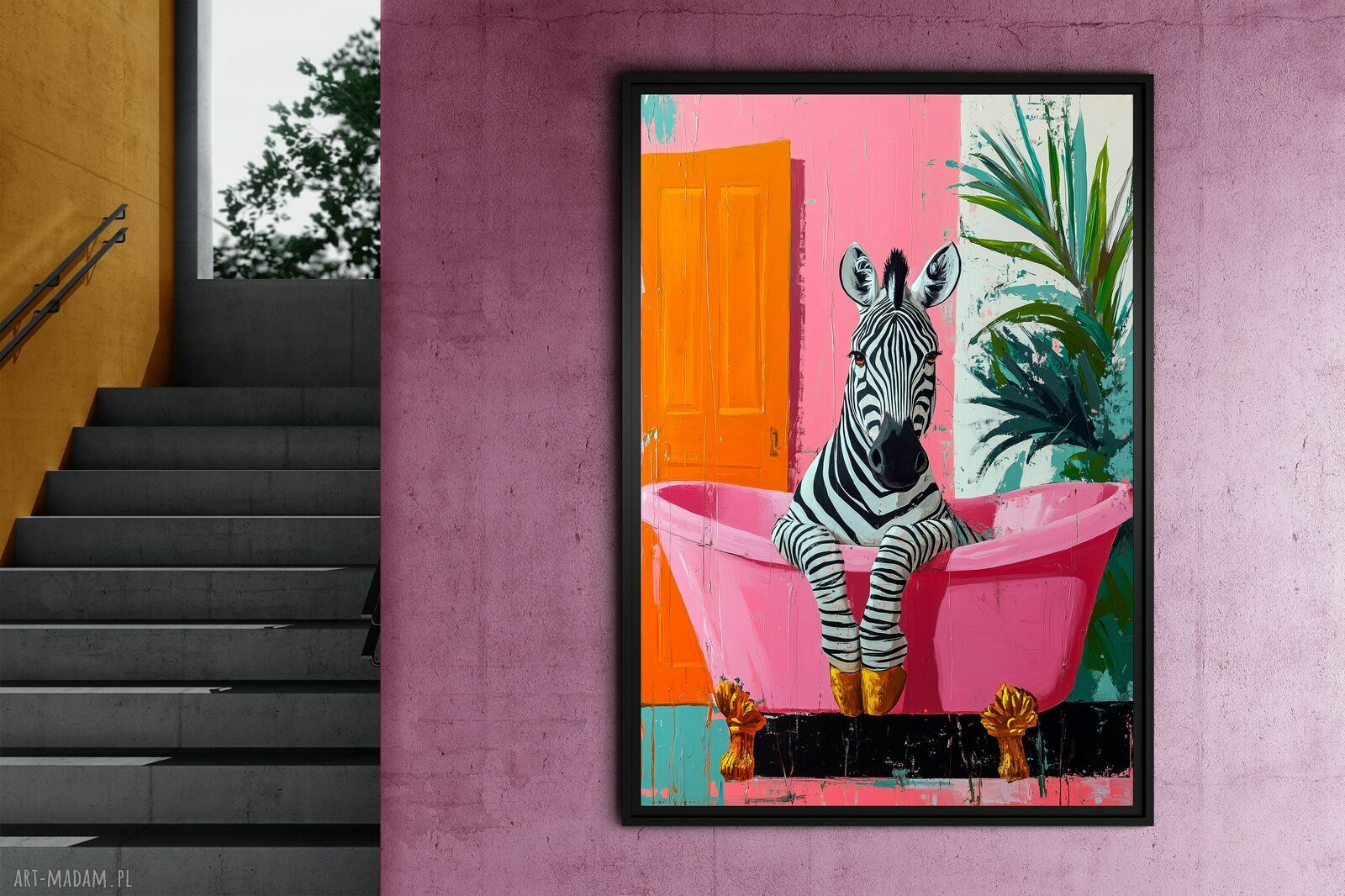 Zebra bierze kąpiel - plakat A3 do łazienki