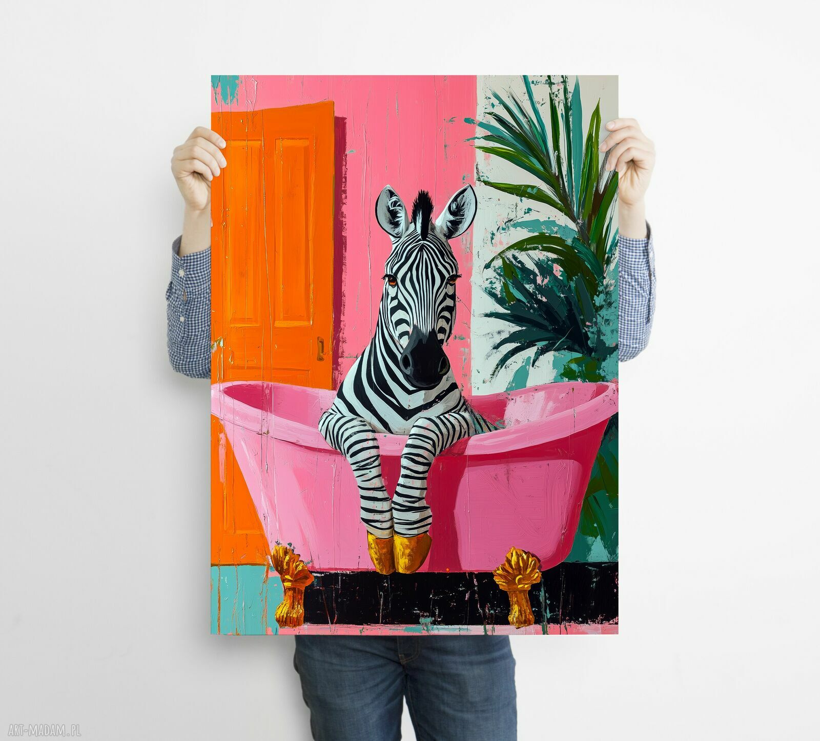 Zebra bierze kąpiel - plakat A3 do łazienki